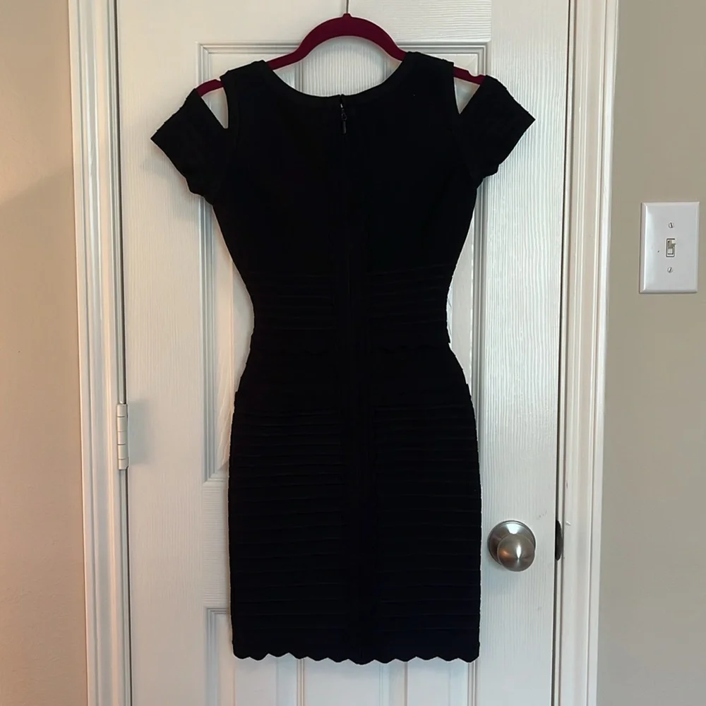 Herve Leger Lotus Cold Shoulder Scallop Hem Bandage Dress